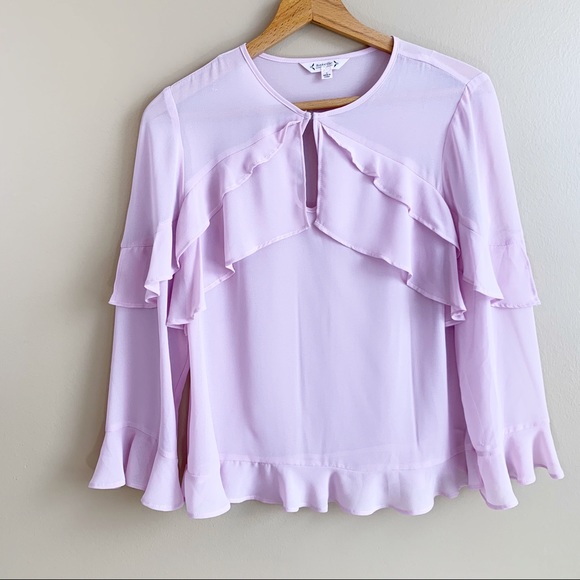 Nanette Lepore Tops - NANETTE LEPORE sheer lilac ruffle tied blouse Smal